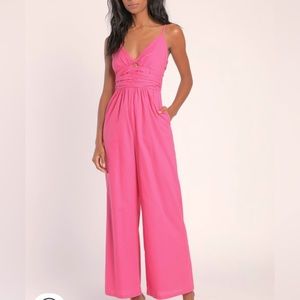NWT Pink wide leg jumpsuit-lulu’s